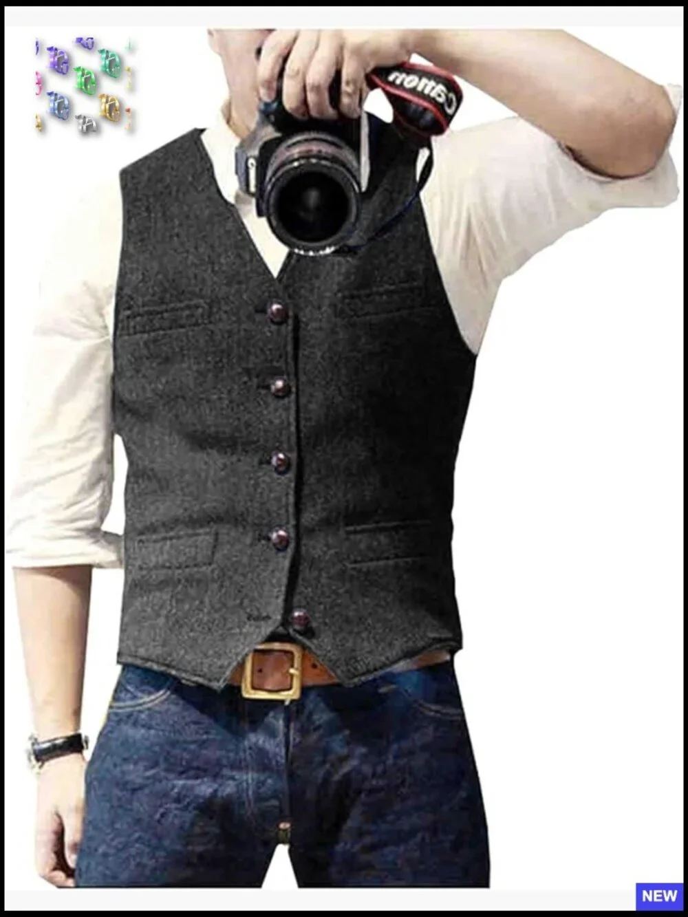 Slim Fit Wool Vest Herringbone Tweed Retro V Neck Tailored Classic Menswear
